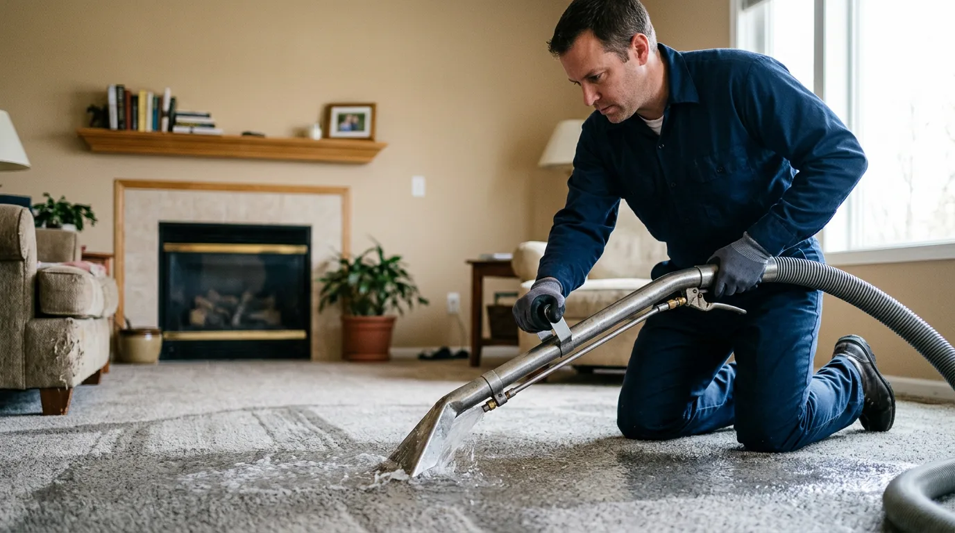 Water damage restoration technician working near Conway, WA